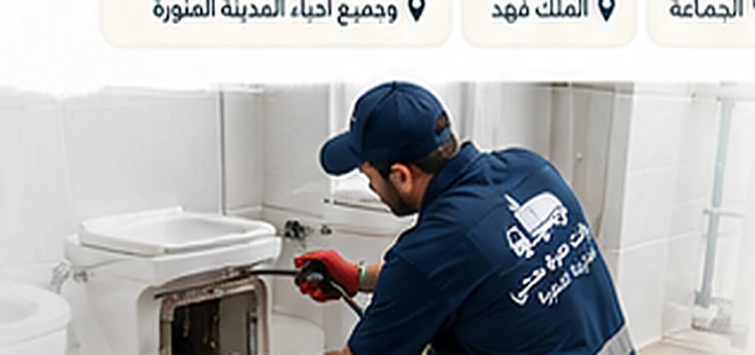 فني يتعامل مع انسداد الصرف الصحي داخل حمام
